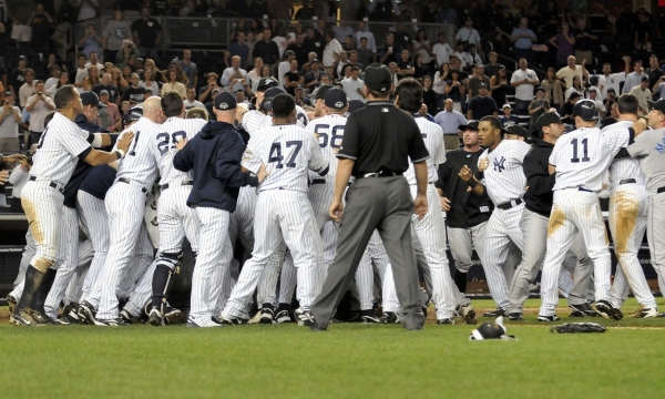 The Yankees engaged in their first brawl inside the new Yankee Stadium. They fought the Blue Jays
